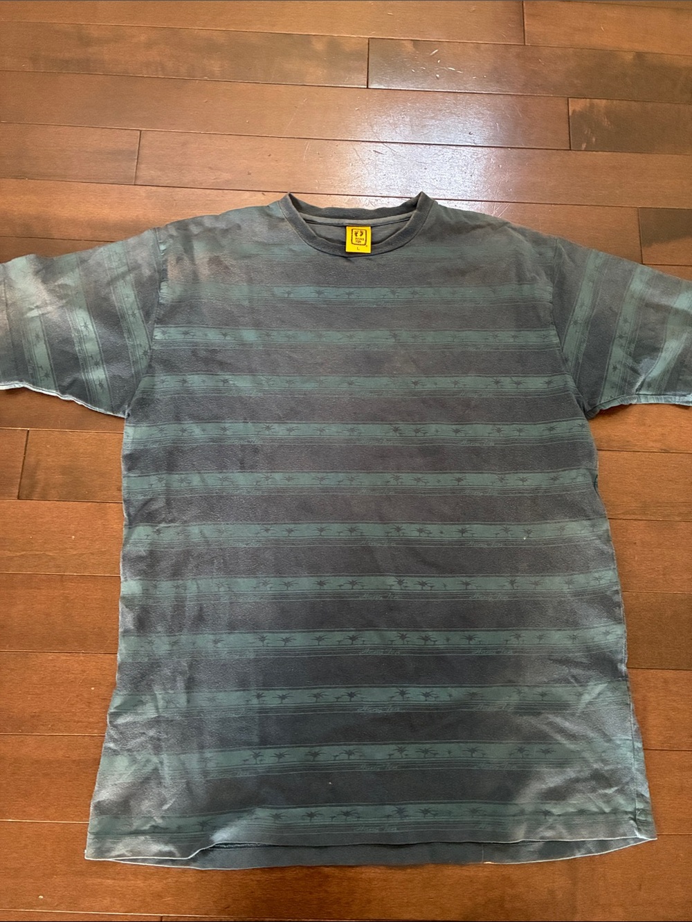 Vintage Hang Ten Men's Short Sleeve Striped Tee in Teal and Charcoal.